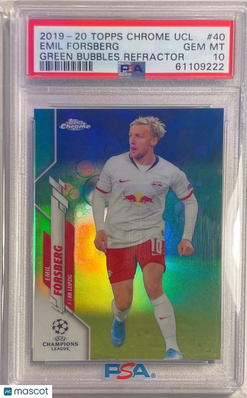 2019 Topps Chrome UEFA Champions League Emil Forsberg #40 Green Bubbles Refractor PSA 10