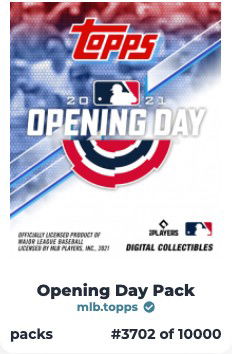 2021 TOPPS BASEBALL NFT Opening Day  PACK DIGITAL COLLECTIBLES UNOPENED PACK #3702/10000