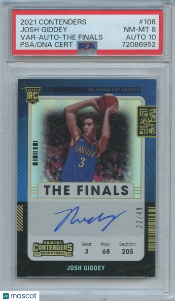2021 Panini Contenders Josh Giddey #106 Var Auto The Finals Rookie PSA 8 Panini Authentic Auto 10