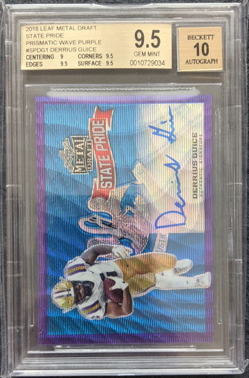 Derrius Guice 2018 Leaf Metal State Pride Purple Wave
