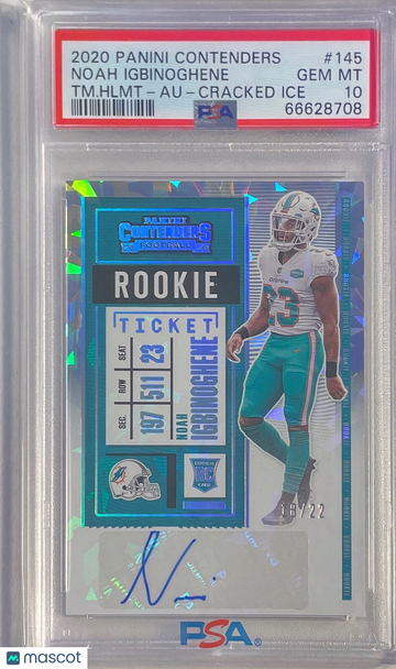2020 Panini Contenders Noah Igbinoghene #145 Variation Auto Cracked Ice PSA 10