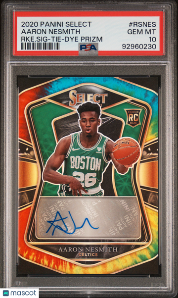 2020 Panini Select Rookie Signatures Aaron Nesmith #RSNES RKE. SIG Tie Dye Prizm PSA 10