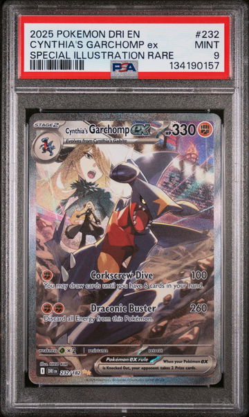 2025 Pokemon Destined Rivals Special Illustration Rare Cynthia's Garchomp Ex #232 PSA 9