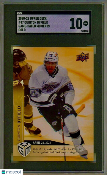 /100 POP 2 SGC 10 RC Quinton Byfield 2020-21 UD Game Dated Gold 1st NHL Rookie