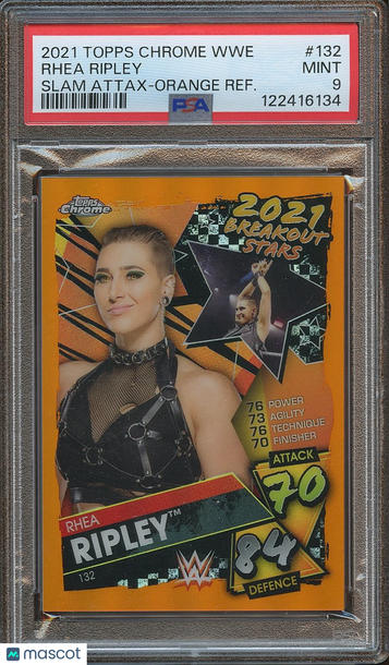 2021 Topps Chrome WWE Slam Attax Rhea Ripley #132 Orange Refractor PSA 9