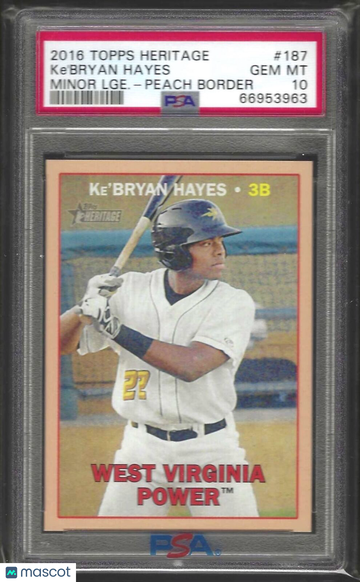 2016 Topps Heritage Minor League Ke'bryan Hayes #187 Lge. Peach Border PSA 10