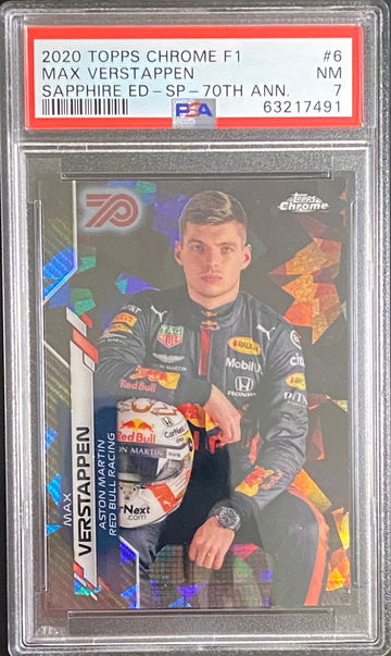 2020 Topps Chrome Formula 1 F1 Sapphire Max Verstappen /70 70th Anniversary Variation PSA 7