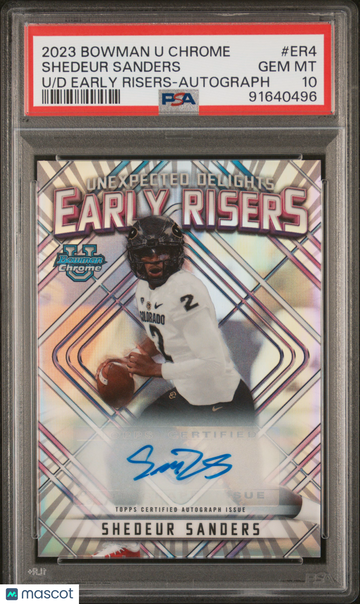 Shedeur Sanders 2023 Bowman University Chrome Unexpected Delights Early Risers Auto Autograph PSA 10