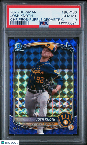 2025 Bowman Chrome Prospects Josh Knoth #BCP136 Purple Geometric /250 PSA 10