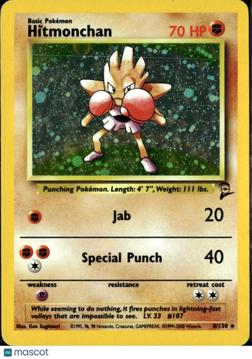 Hitmonchan 2000 Base Set 2 Holo Rare #8/130