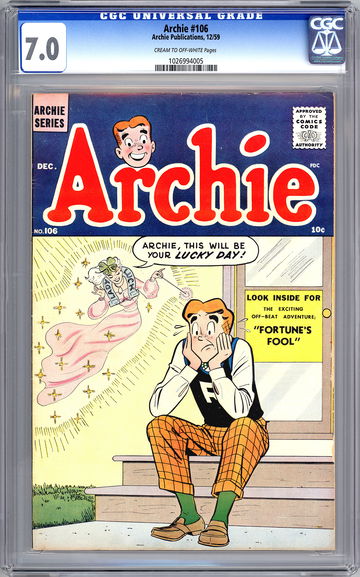 ARCHIE COMICS #106 CGC 7.0 CLASSIC ARCHIE FEATURING JUGHEAD BETTY VERONICA 1958