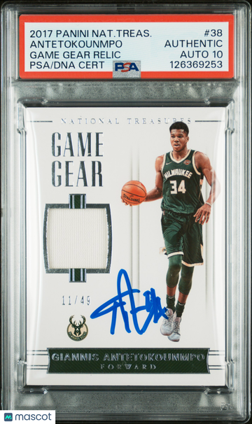2017 Panini National Treasures Game Gear Relic Giannis Antetokounmpo #38 /49 PSA A Auto 10