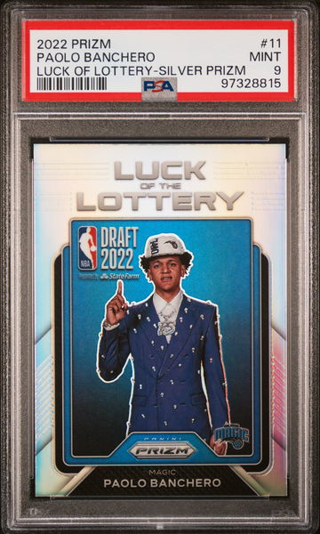 2022 PANINI PAOLO BANCHERO PRIZM LUCK OF LOTTERY SILVER PRIZM #11 PSA 9