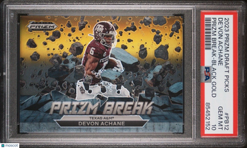 2023 Prizm Draft Picks De'Von Achane #PB12 Black Gold Prizm Parallel/Variety Rookie PSA 10