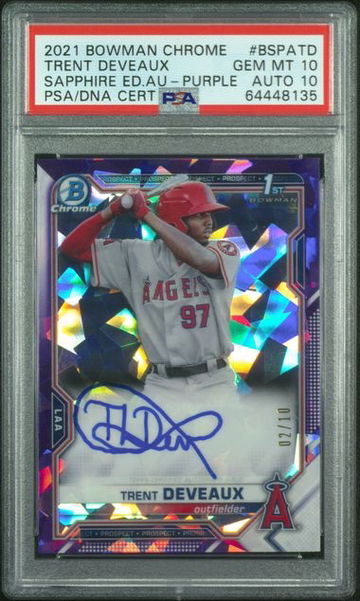2021 Bowman Chrome Sappire Trent Deveaux /10 auto 10 10