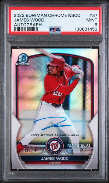 2023 Bowman Chrome National Autograph James Wood #37 15/15 PSA 9