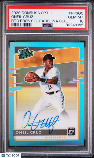 2020 Panini Donruss Optic Rated Prospects Oneil Cruz RTD. Pros. SIG Carolina Blue /35 #RPSOC PSA 10