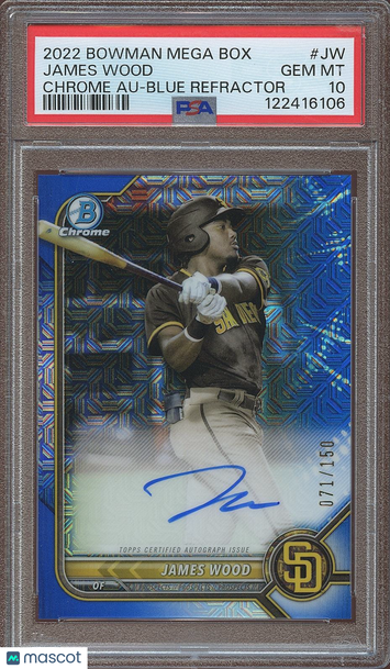 2022 Bowman James Wood #BMA-JW Blue Refractor Parallel/Variety Rookie Insert PSA 10