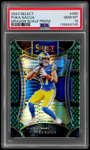 2023 Panini Select Puka Nacua Suite Level Dragon Scale Prizm PSA 10 RC