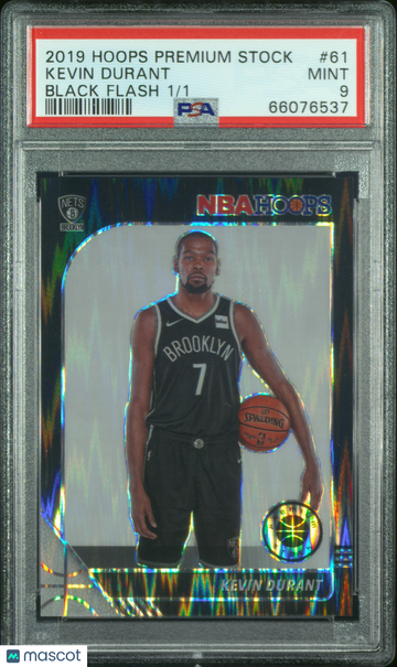 2019-20 Panini Hoops Premium Stock Kevin Durant #61 Black Flash /1 Short Print Parallel/Variety PSA 9