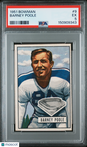 1951 Bowman Barney Poole #9 Short Print HOF Nicely Centered Mint Base Set Low Pop PSA 5