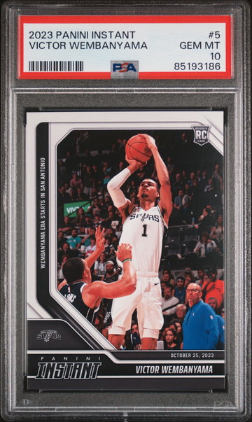 2023 PANINI INSTANT NBA VICTOR WEMBANYAMA #5 RC ROOKIE DEBUT GAME PSA 10