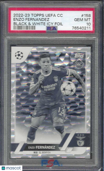 2022 Topps UEFA Club Competitions Enzo Fernandez #158 Black & White Icy Foil PSA 10