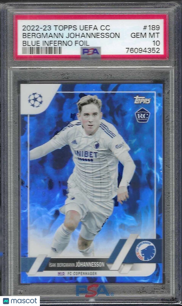 2022 Topps UEFA Club Competitions Bergmann Johannesson #189 Blue Inferno Foil PSA 10