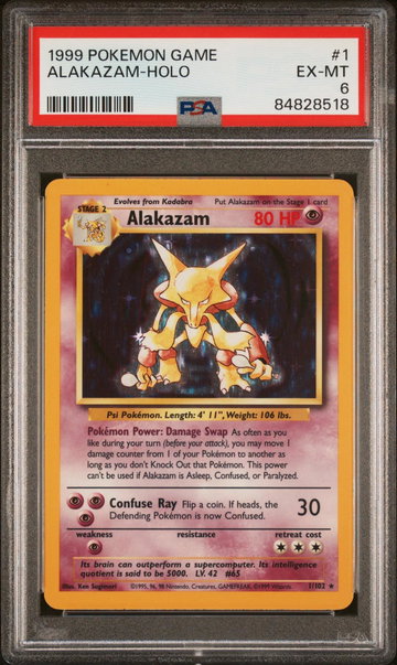 1999 Pokemon Base Set Holo Alakazam #1 PSA 6