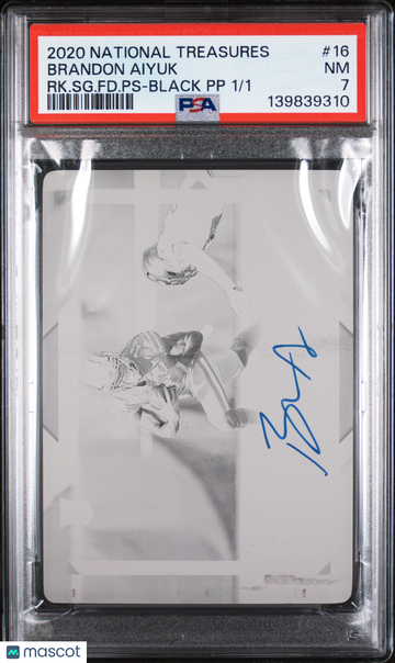 2020 Panini National Treasures Rookie Signatures Field Pass Brandon Aiyuk #16 RK. SG. FD. PS Black PP /1 PSA 7