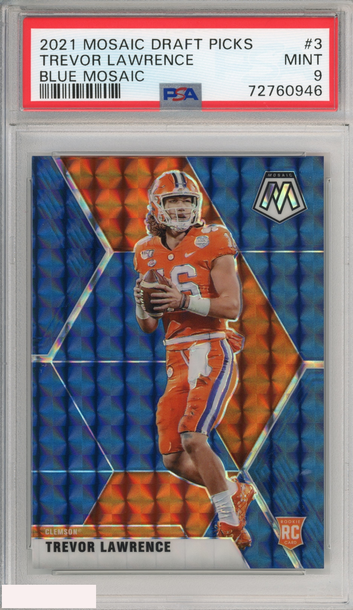2021 PANINI MOSAIC DRAFT PICKS TREVOR LAWRENCE #3 BLUE 43 OF 75 RC PSA 9 MINT