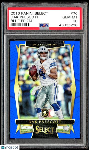 PSA 10/POP 20 2016 PANINI SELECT BLUE PRIZM/150 Dak Prescott ROOKIE CARD #70 RC