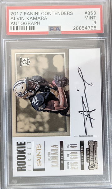 2017 Panini Contenders Alvin Kamara Rookie Ticket RC SSP Variation SP PSA 9 Auto Autograph