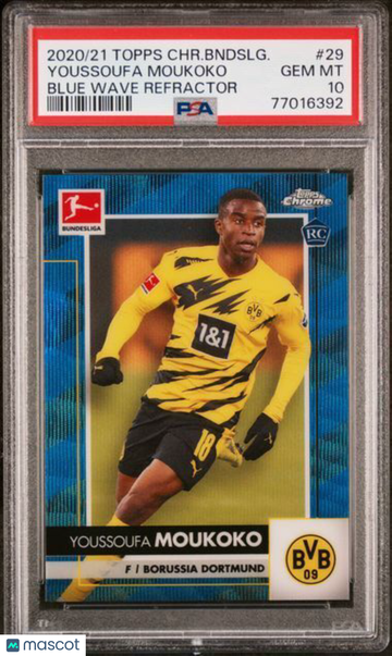 2020 Topps Chrome Bundesliga Youssoufa Moukoko #29 Blue Wave Refractor PSA 10