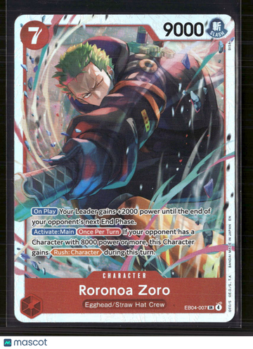 2024 One Piece Card Game Extra Booster Memorial Collection Roronoa Zoro Straw Hat Crew Egghead SR Super Rare