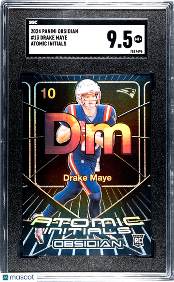 2024 Panini Obsidian Drake Maye #13 Atomic Initials SGC 9.5