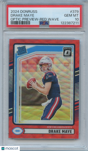 2024 Panini Donruss Drake Maye #379 Optic Preview Red Wave Prizm Parallel/Variety Rookie Base Set PSA 10