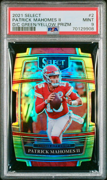 2021 Select Patrick Mahomes II Concourse Green & Yellow Die-Cut Prizm PSA 9 Mint