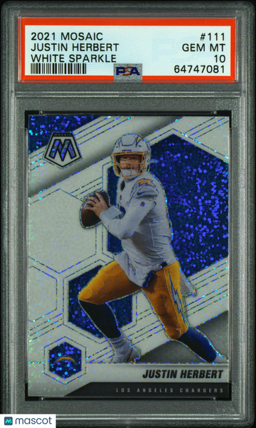 2021 Panini Mosaic Justin Herbert #111 White Sparkle Short Print PSA 10