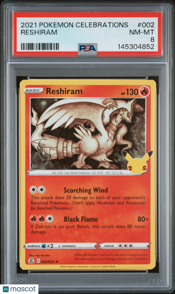 2021 Pokemon Celebrations Reshiram PSA 8 #002