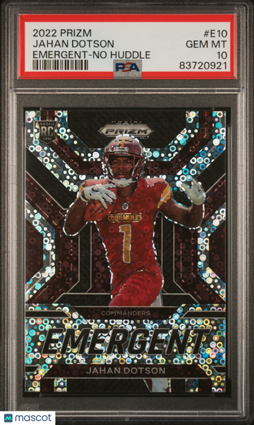 2022 Panini Prizm Emergent Jahan Dotson #E10 Emergent No Huddle PSA 10