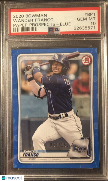 WANDER FRANCO 2020 Bowman Prospects #BP1 BLUE PARALLEL SP #54/150 PSA 10 Pop 1
