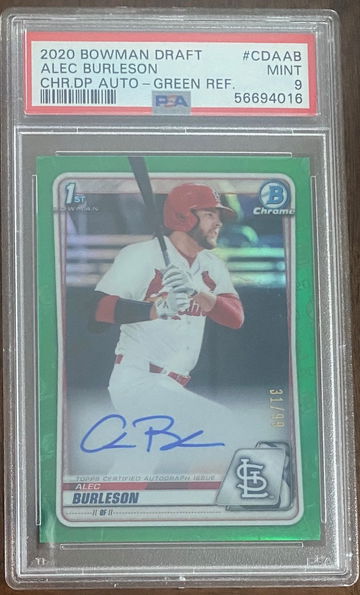 Alec Burleson - 2020 Bowman Draft Green ref Auto  31/99 -  PSA 9