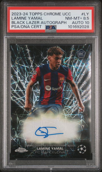 2023-24 TOPPS CHROME UCC BLACK LAZER AUTO LAMINE YAMAL  #LY PSA 8.5 AUTO PSA 10