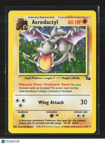 1999 Fossil Aerodactyl Holo Rare #1/62