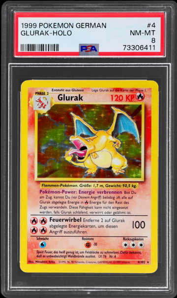 1999 Pokemon Base Set German Glurak Holo PSA 8