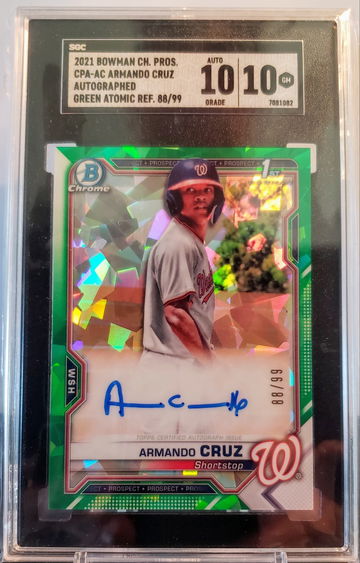 2021 Bowman Chrome Armando Cruz Green Atomic /99 Auto SGC 10/10