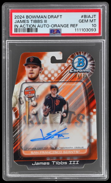 2024 Bowman Draft James Tibbs Iii In Action Autograph Orange Refractor PSA 10