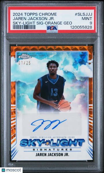 2024-25 Topps Chrome Jaren Jackson Jr. Orange Geometric /25 Sky Light Auto PSA 9