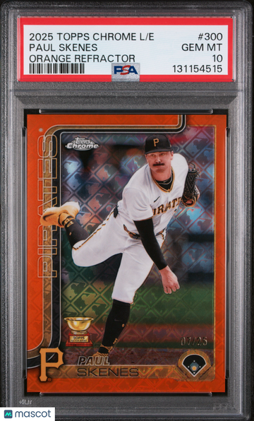 2025 Topps Chrome Logofractor Edition Paul Skenes #300 Orange Refractor /25 PSA 10